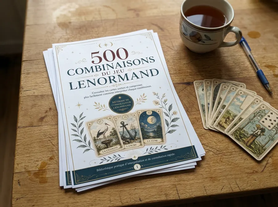 Fiches Lenormand imprimées sur une table